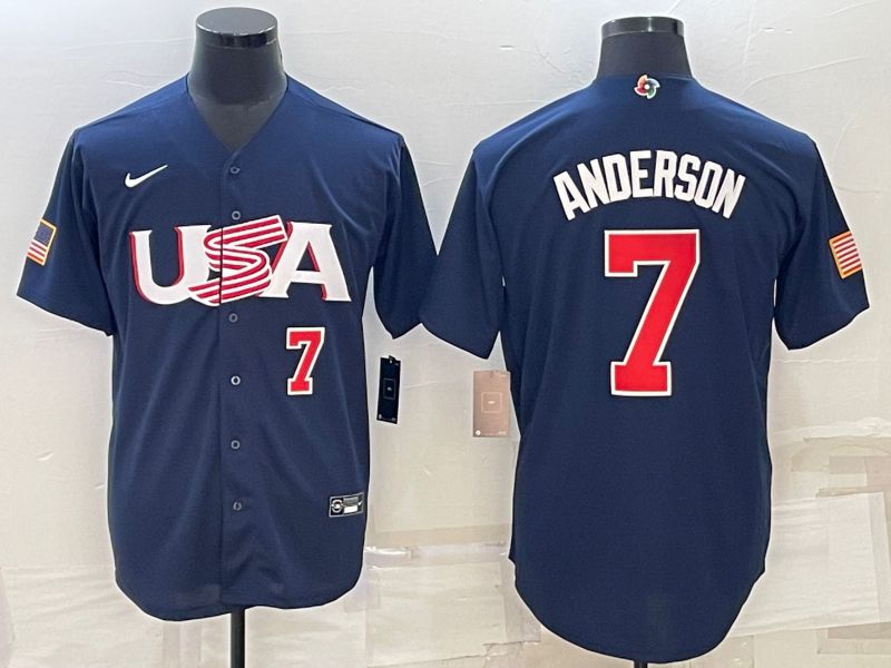 Men 2023 World Cub USA #7 Anderson Blue Nike MLB Jersey4->more jerseys->MLB Jersey